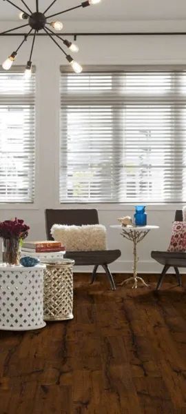 Dark laminate floor and window treatments | Flooring By Design